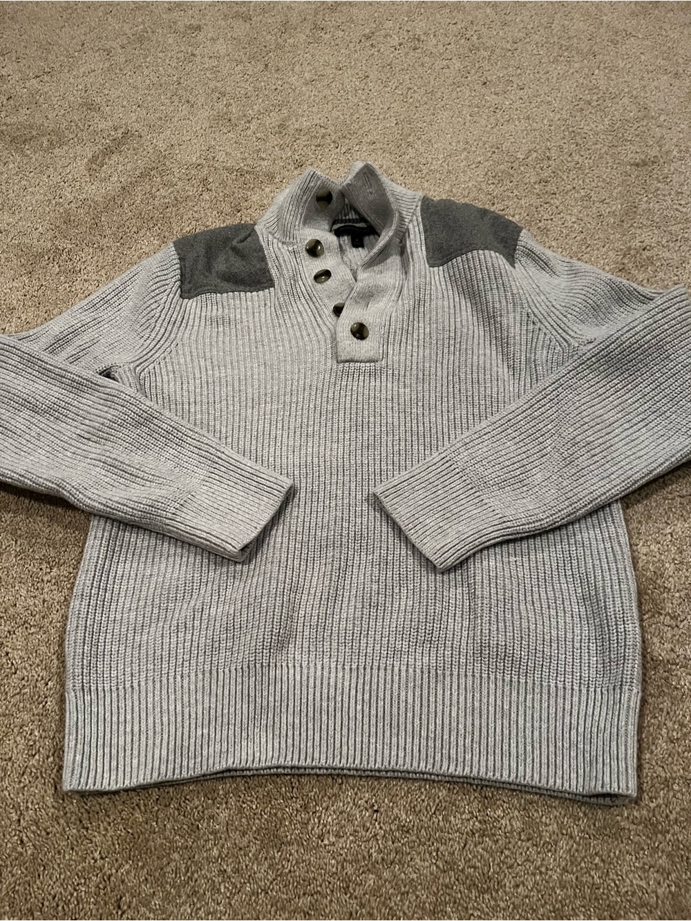 Men's Gray Rib-Knit Button Mock Neck Sweater